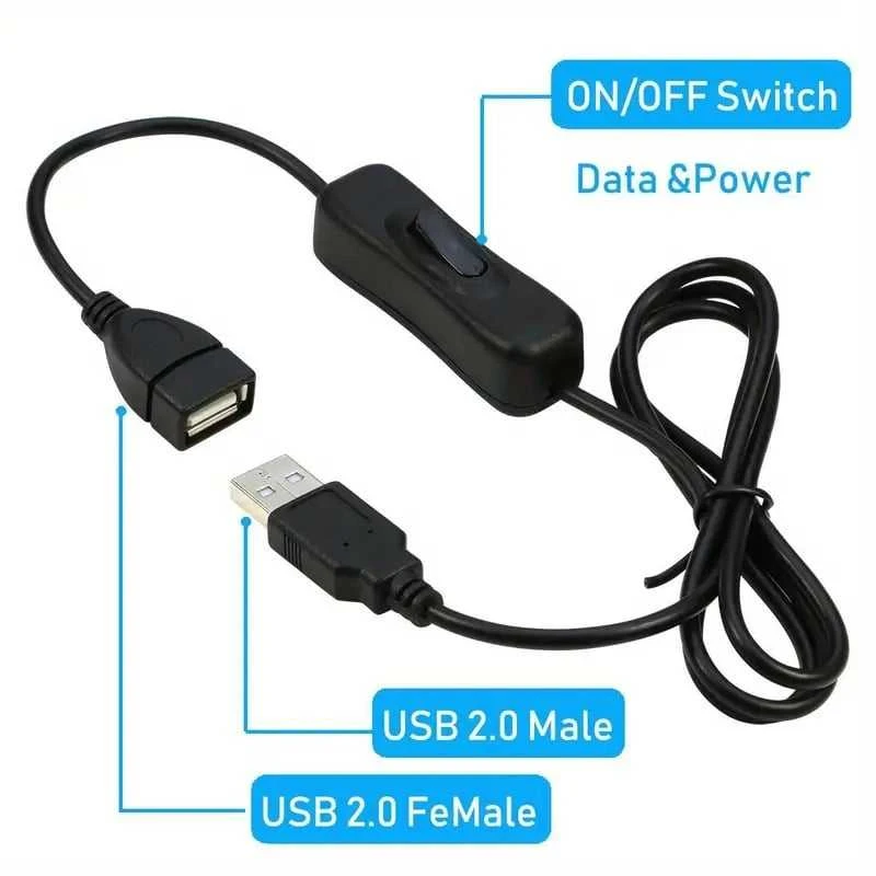 PREMIUMCORD USB 2.0 prailginimo laidas su įjungimo/išjungimo jungikliu, 1 m, juodas