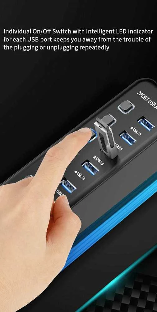 PREMIUMCORD Hub USB 3.2, 4 prievadų su prievadų jungikliais, 5G SuperSpeed, juoda