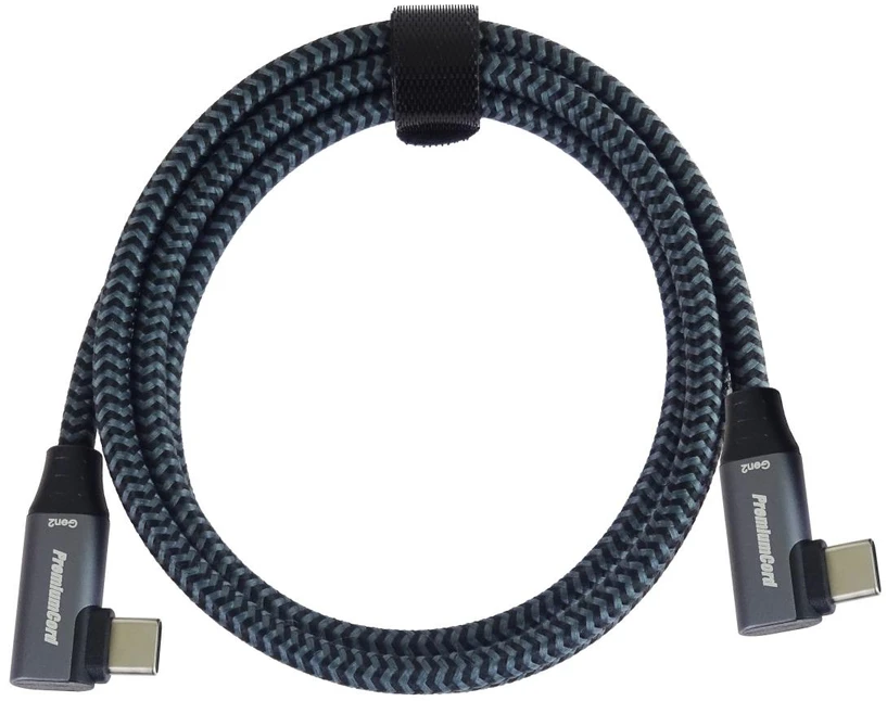 Kabelis USB PremiumCord USB-C 2x lenktas kabelis (USB 3.2 GEN 2x2, 5A, 100W, 20Gbit/s) medvilninis pynimas, ilgis: 3m
