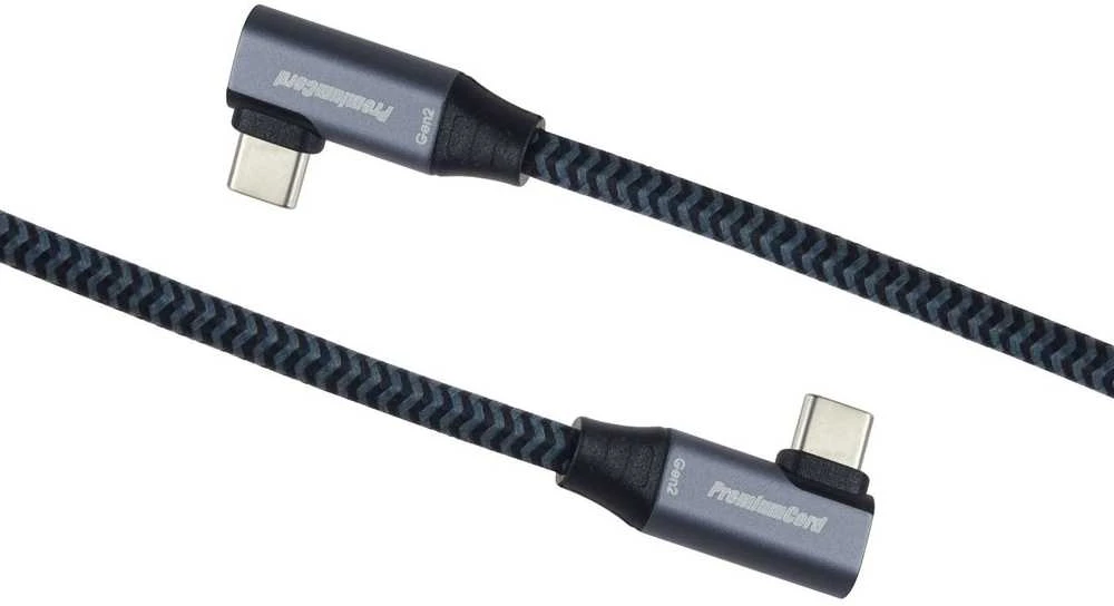 „PremiumCord“ USB-C 2x lenktas kabelis (USB 3.2 GEN 2x2, 5A, 100W, 20Gbit/s) medvilninis pynimas, 1m