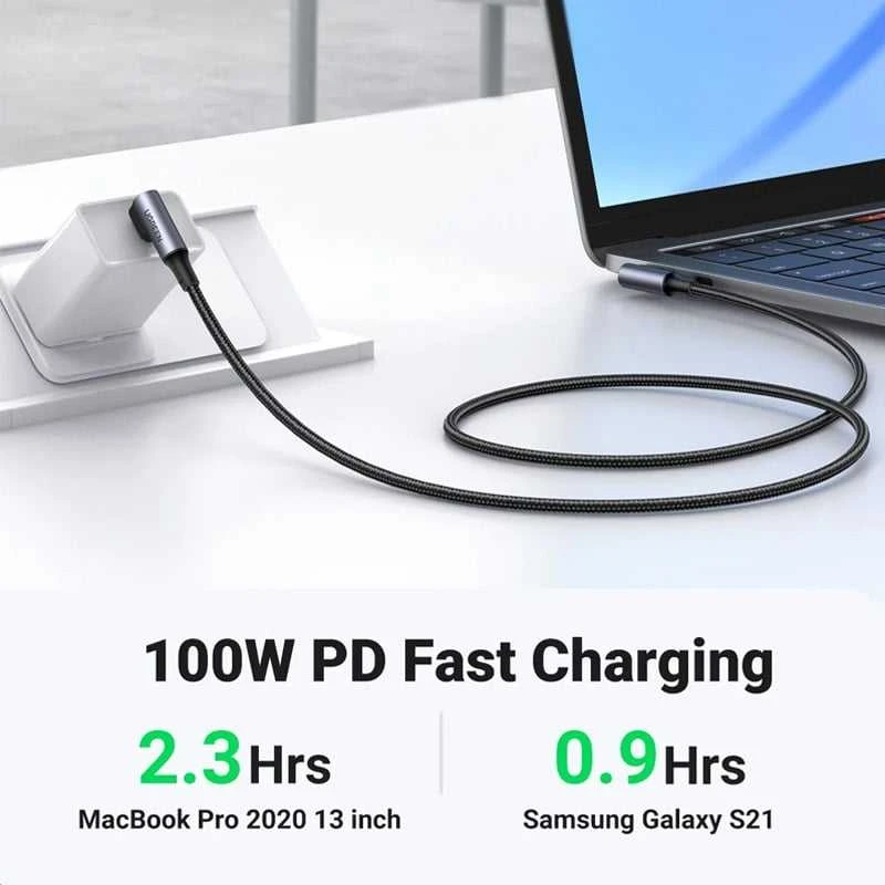„PremiumCord“ USB-C 2x lenktas kabelis (USB 3.2 GEN 2x2, 5A, 100W, 20Gbit/s) medvilninis pynimas, 1m