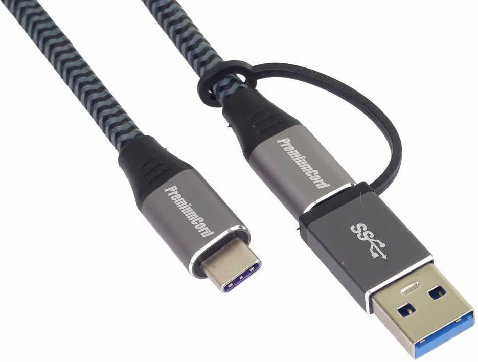 Kabelis USB PremiumCord USB-A + USB-C - USB-C 2 m Juodai-pilka (ku31cq2)