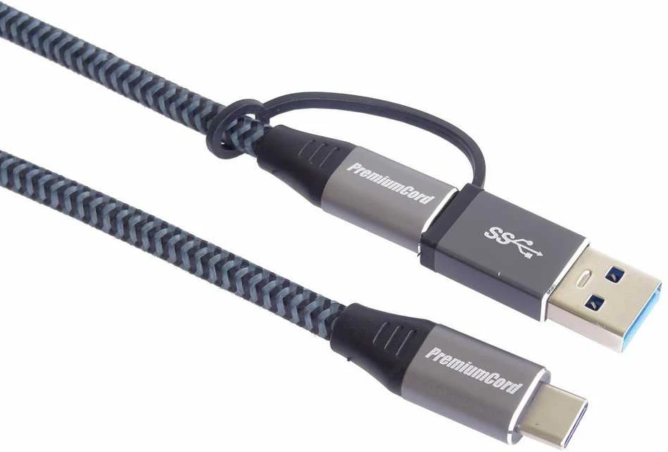 Kabelis USB PremiumCord USB-A + USB-C - USB-C 2 m Juodai-pilka (ku31cq2)