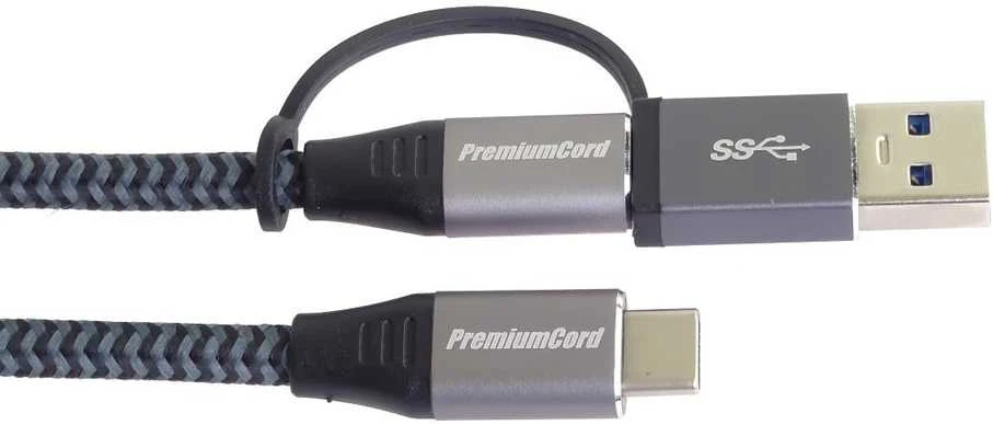 Kabelis USB PremiumCord USB-A + USB-C - USB-C 2 m Juodai-pilka (ku31cq2)