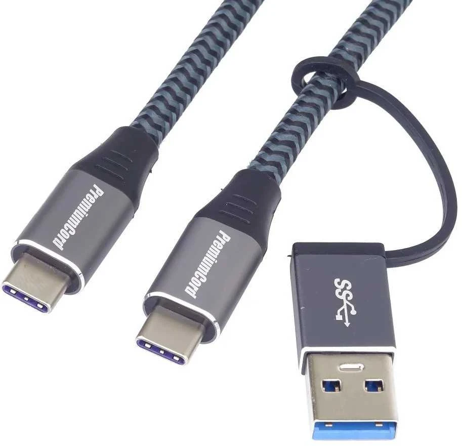 Kabelis USB PremiumCord USB-A + USB-C - USB-C 2 m Juodai-pilka (ku31cq2)