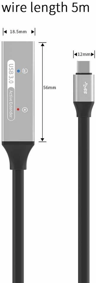 „PremiumCord PREMIUMCORD“ USB-C kartotuvo ir prailginimo kabelis, kištukas-lizdas, 5 Gbps, aliuminis, 5 m