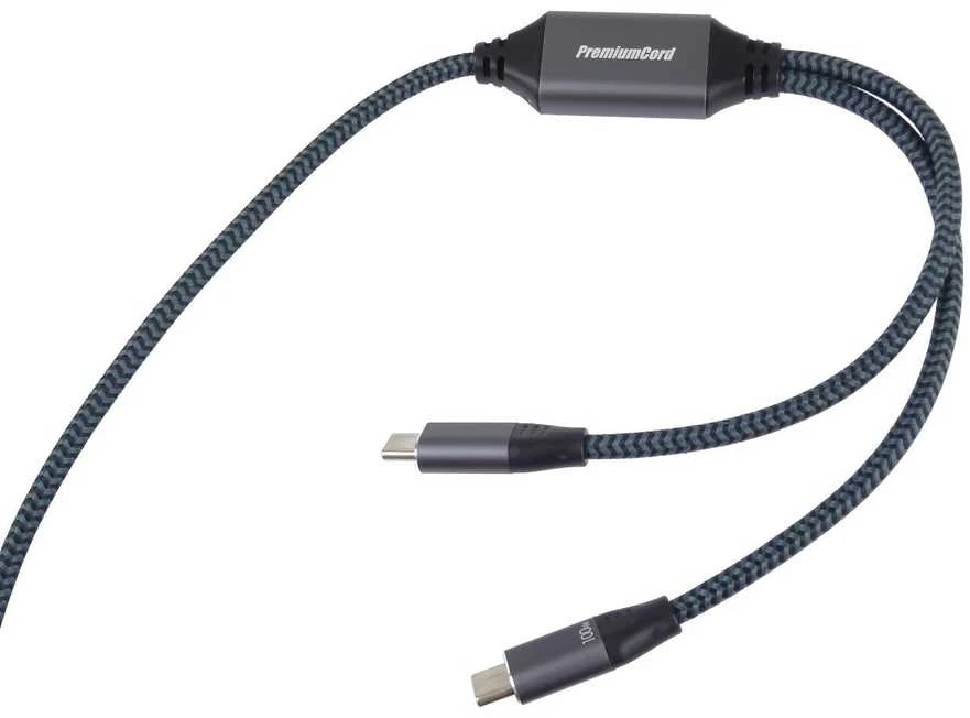 PREMIUMCORD USB-C įkrovimo laidas, 2xUSB-C į USB-C, 100W, 1m, juodas