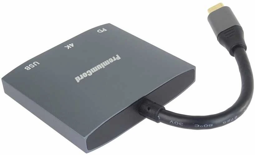 PremiumCord adapteris USB-C prie HDMI, USB3.0, PD, 4K ir FULL HD 1080p raiškos