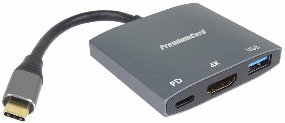 PremiumCord adapteris USB-C prie HDMI, USB3.0, PD, 4K ir FULL HD 1080p raiškos