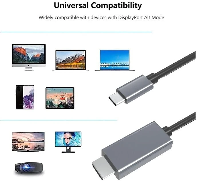 „PremiumCord“ kabelis nuo USB-C iki HDMI 2 m vaizdo raiška 8K@60Hz, 4K@144Hz Aliuminis
