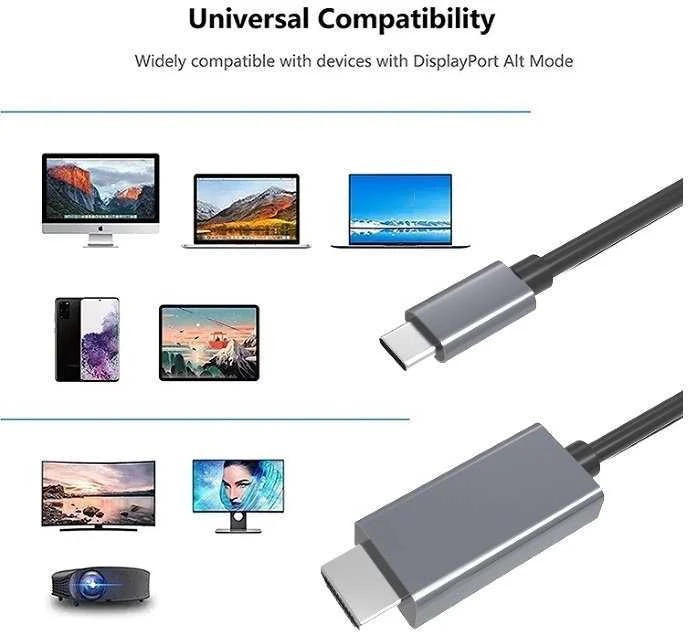 „PremiumCord“ kabelis nuo USB-C iki HDMI 2 m vaizdo raiška 8K@60Hz, 4K@144Hz Aliuminis