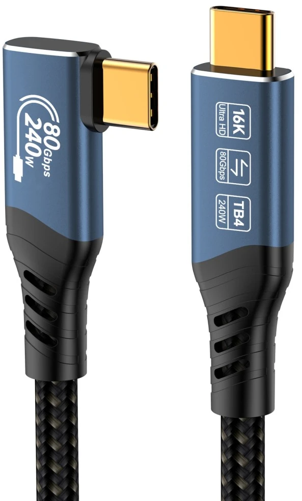 Kabelis USB PremiumCord PREMIUMCORD Kabelis USB4™ Version2.0 80Gbps 16K@60Hz 240W Thunderbolt 3 a 4 kabelis zahnutý 1m