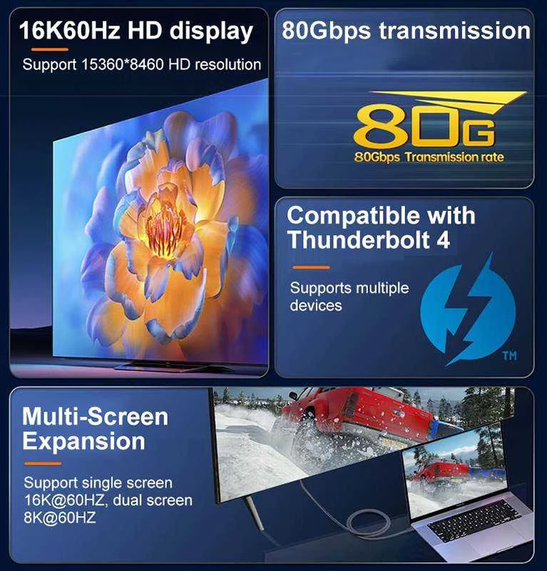 Kabelis USB PremiumCord PREMIUMCORD Kabelis USB4™ Version2.0 80Gbps 16K@60Hz 240W Thunderbolt 3 a 4 kabelis zahnutý 1m