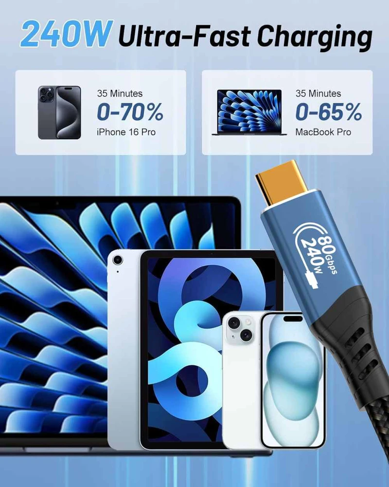 Kabelis USB PremiumCord PREMIUMCORD Kabelis USB4™ Version2.0 80Gbps 16K@60Hz 240W Thunderbolt 3 a 4 kabelis zahnutý 1,5m