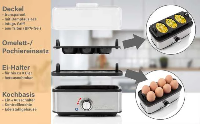 Boman ProfiCook PC-EK 1275 8 egg(s) 400 W Juodas, Nerūdijantis plienas