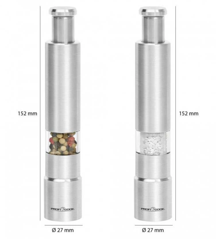 Profi Cook ProfiCook PC-PSM 1160 Salt & pepper grinder set Nerūdijantis plienas, Transparent