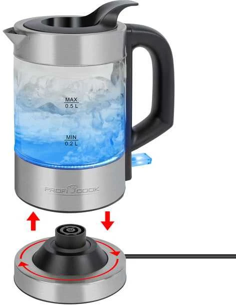 Profi Cook ProfiCook PC-WKS 1228 G electric virdulys 0.5 L 1100 W Nerūdijantis plienas, Transparent