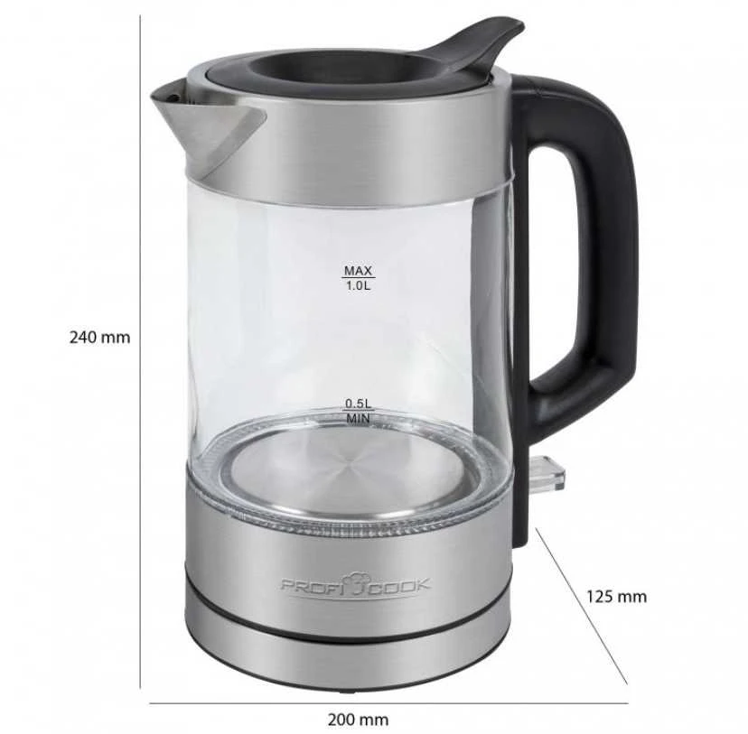 Profi Cook ProfiCook PC-WKS 1229 G electric virdulys 1 L 1600 W Nerūdijantis plienas, Transparent