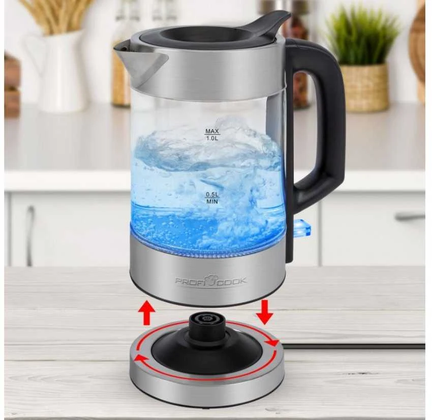 Profi Cook ProfiCook PC-WKS 1229 G electric virdulys 1 L 1600 W Nerūdijantis plienas, Transparent