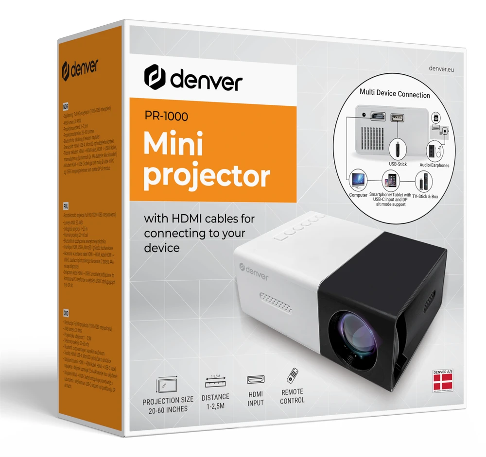 Mini projektorius Denver PR-1000 HDMI USB 1080p