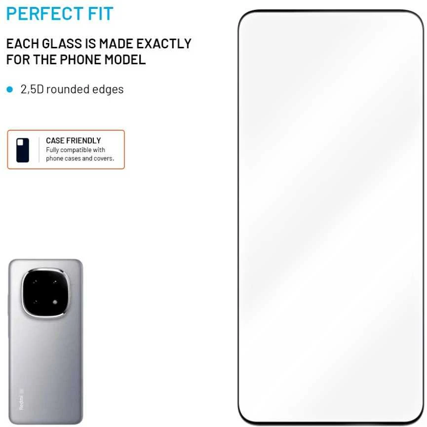 Fixed Fiksuotas ekrano apsauginis stiklas | Xiaomi | Redmi Note 14 4G/5G | Grūdintas stiklas | Juodas | Pilnas dangtelis 2.5D
