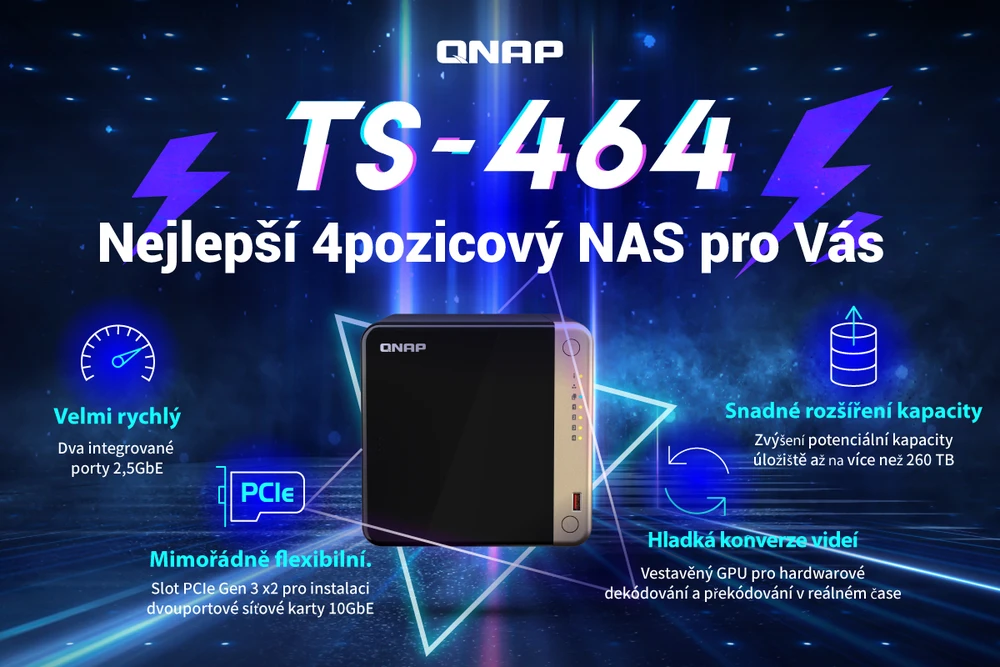 Serveris QNAP | 4 skyrių stalinis NAS | TS-464-8G | Intel Celeron | N5095 4 branduolių | Procesoriaus dažnis 2,9 GHz | 8 GB