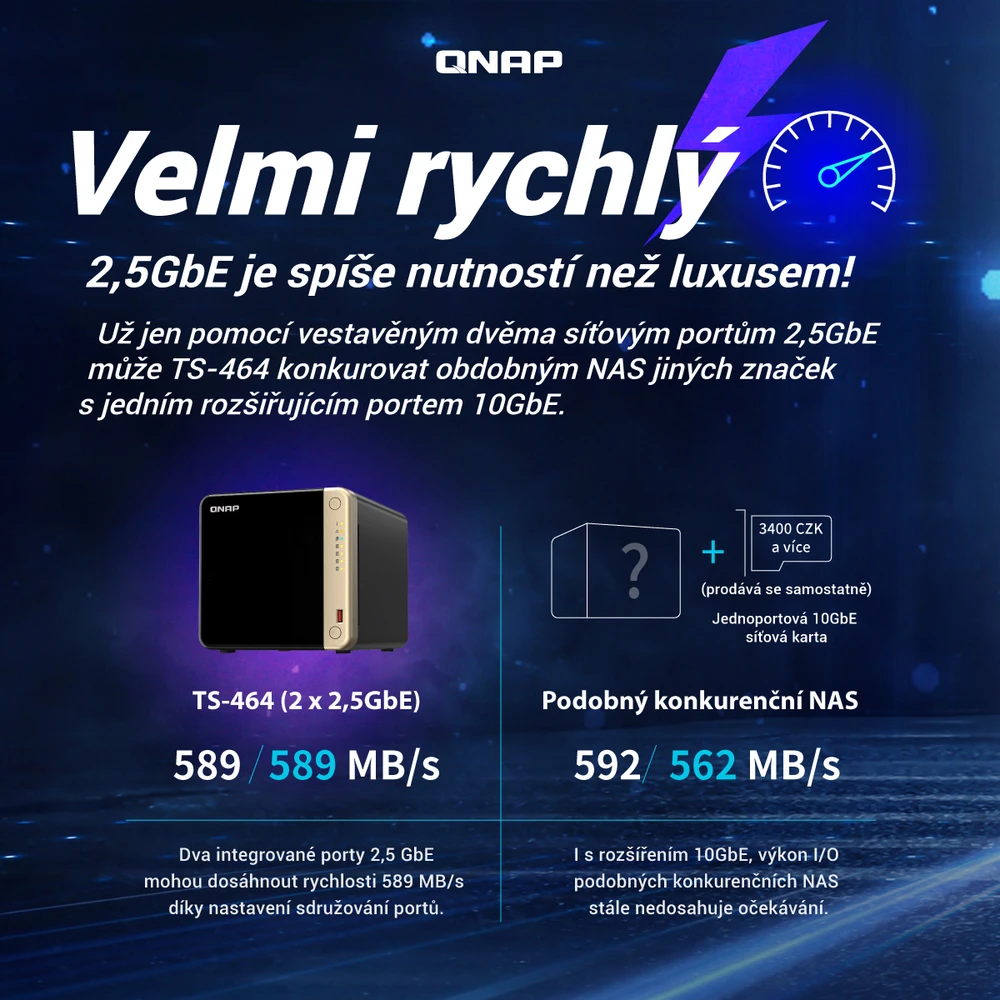 Serveris QNAP | 4 skyrių stalinis NAS | TS-464-8G | Intel Celeron | N5095 4 branduolių | Procesoriaus dažnis 2,9 GHz | 8 GB