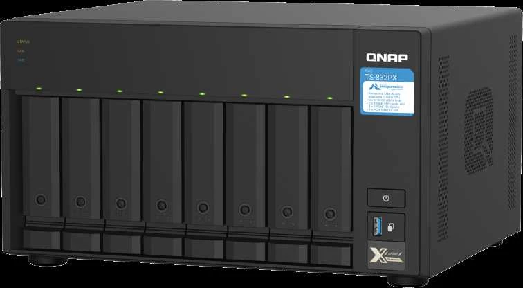 Qnap Systems QNAP TS-832PX-4G 8 skyrių NAS serveris AL324 1.7GHz keturių branduolių 4GB DDR4 SODIMM maks. 16GB 2x10GbE SFP+ LAN + 2x2.5GbE