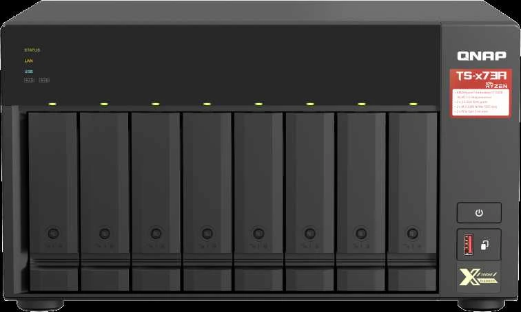 Serveris QNAP | 8 lizdų QTS ir QuTS hero NAS | TS-873A-8G | Iki 8 HDD/SSD su karšto keitimo funkcija | AMD Ryzen | Ryzen V1500B keturių branduolių | Procesoriaus dažnis 2,2 GHz | 8 GB | DDR4