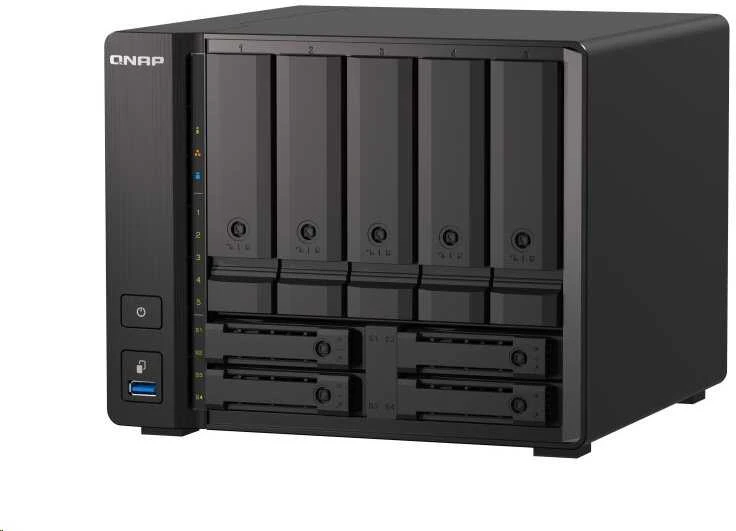 Serveris Qnap Systems QNAP 9 skyrių NAS AMD Ryzen V1500B 32GB DDR4 SODIMM 5x2.5in/3.5in SATA 6Gbps + 2x2.5in U.2 NVMe PCIe Gen3 x4