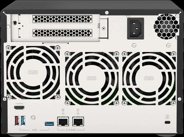 Serveris QNAP TVS-675 NAS bokštas ZhaoXin KaiXian KX-6000 KX-U6580 8 GB DDR4 0 TB QuTS Hero Juodas