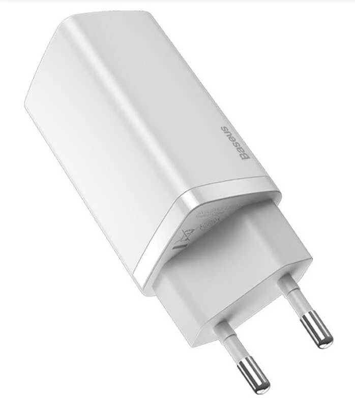 Baseus Sieninis įkroviklis GaN2 Lite 65W USB + USB-C QC4+ PD3.0 SCP FCP AFC, baltas