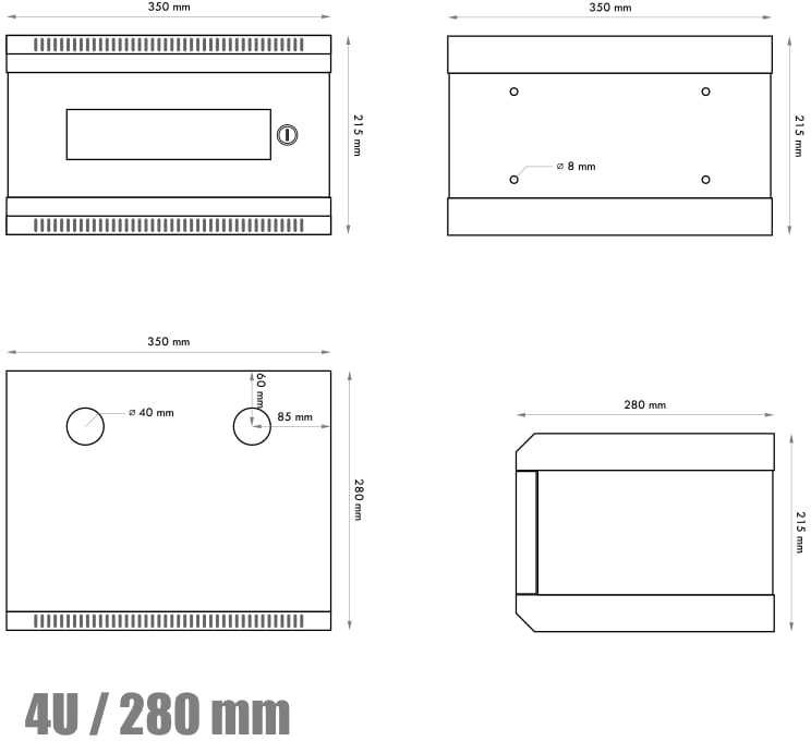 RACK DATACOM 10" wall mounted rack 4U/280 mm (glass) juodas