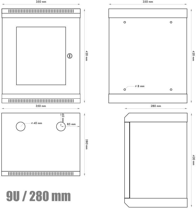 RACK DATACOM 10" sieninis stovas 9U/280 mm
