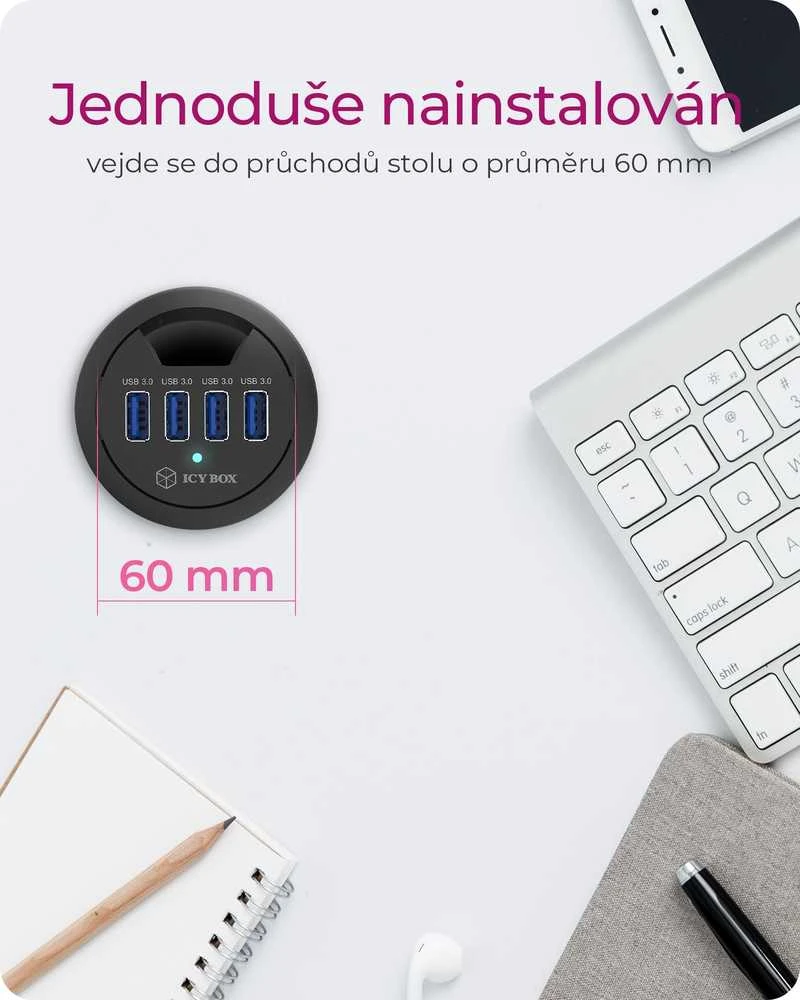 ICYBOX IB-HUB1403 Icy Box Desk Hub 4xUSB 3.0, 120 cm USB 3.0 laidas