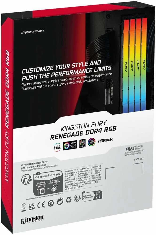 Kingston KF436C16RB12A/16 16GB 3600MT/s DDR4 CL16 DIMM 1Gx8 FURY Renegade RGB | Kingston