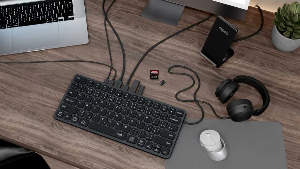 RAPOO klaviatūra UCK-6001 su 8in1 USB-C šakotuvu, laidiniu USB-C, CZ/SK, juoda