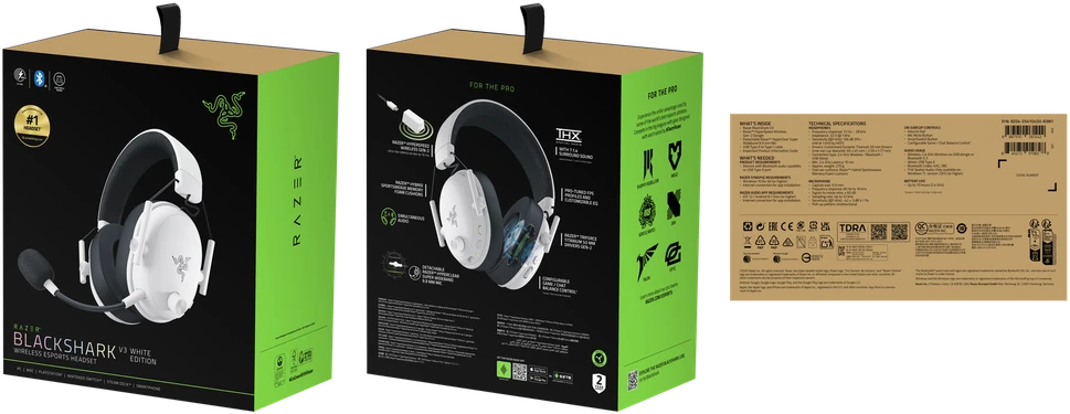 Razer | Ausinės Žaidimams | BlackShark V3 | Belaidės/su laidu | Over-Ear | Mikrofonas | Baltas | Belaidės