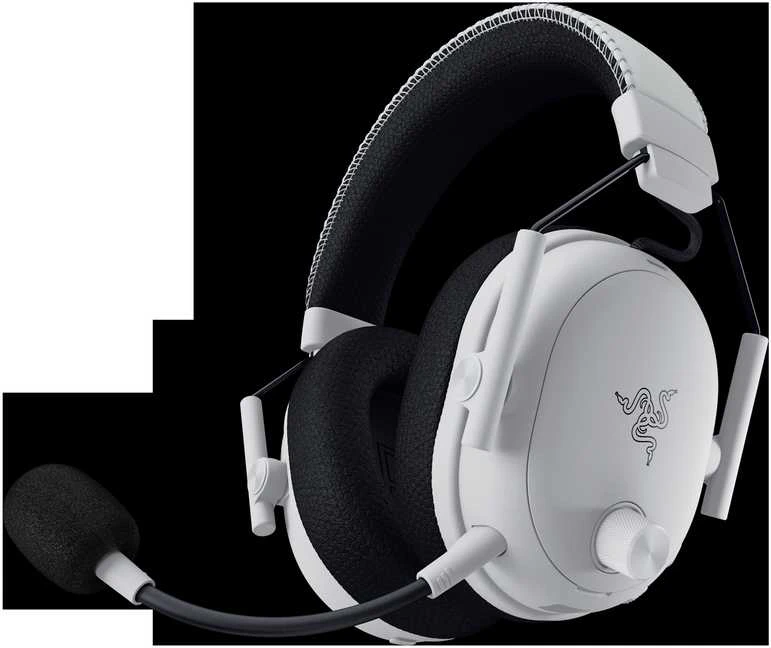 Razer Blackshark V3 Pro baltos su mikrofonu šoninis vaizdas