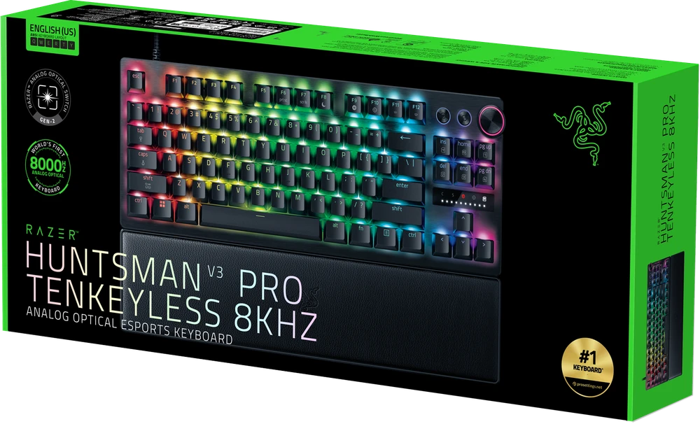 Razer Huntsman V3 Pro Tenkeyless 8KHz | Klaviatūra žaidimams | su laidu | US | Razer Analog Optical Switch Gen-2 | Juodas