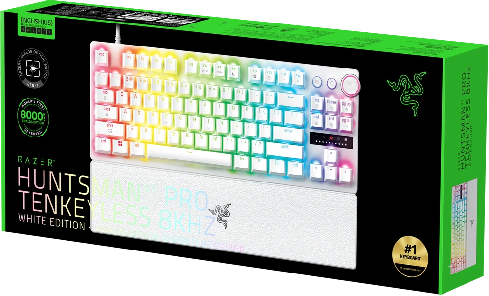 Razer Huntsman V3 Pro Tenkeyless 8KHz | Klaviatūra žaidimams | su laidu | US | Razer Analog Optical Switch Gen-2 | Baltas
