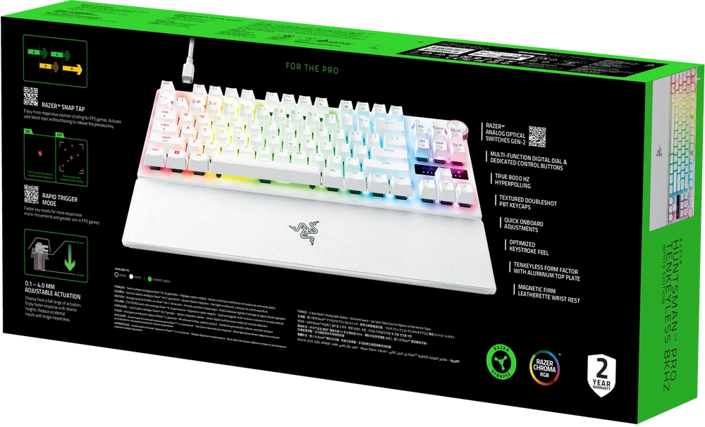 Razer Huntsman V3 Pro Tenkeyless 8KHz | Klaviatūra žaidimams | su laidu | US | Razer Analog Optical Switch Gen-2 | Baltas