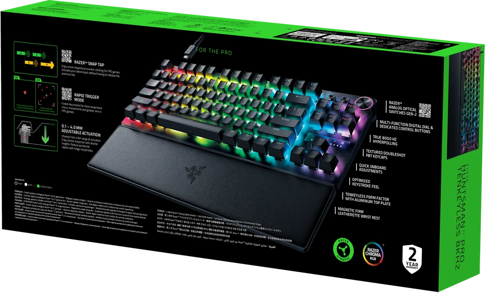 Razer Huntsman V3 Pro Tenkeyless 8KHz | Klaviatūra žaidimams | su laidu | US | Razer Analog Optical Switch Gen-2 | Juodas
