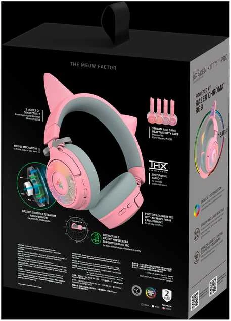 Razer | Ausinės | Kraken Kitty V3 Pro | Bluetooth | Over-Ear | Quartz