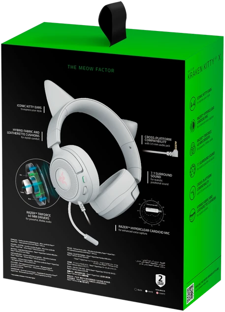 Razer Ausinės Žaidimams | Kraken Kitty V3 X | su laidu | Over-Ear | Mikrofonas | Baltas