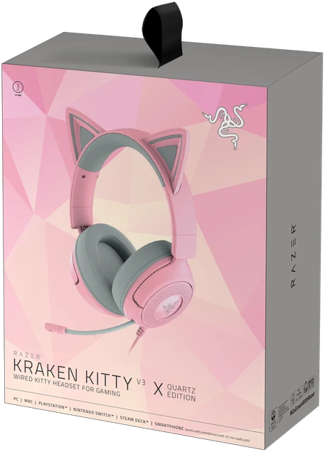 Razer Ausinės Žaidimams | Kraken Kitty V3 X | su laidu | Over-Ear | Mikrofonas | Quartz