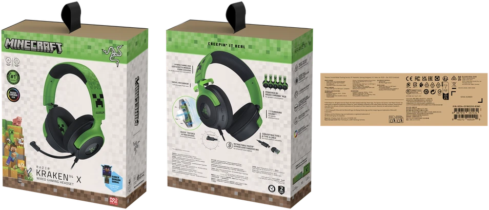 RAZER Kraken V4 X Laidinės žaidimų ausinės | Minecraft Edition | USB