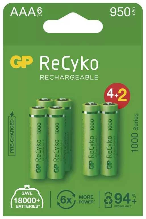 GP ReCyko AAA baterijos, 6 vnt. pakuotė