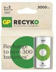 GP ReCyko D tipo 3000 mAh akumuliatoriai pakuotėje