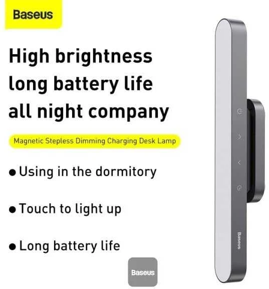 Baseus Magnetic Stepless lempa su jutikliniu skydeliu (pilka)